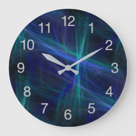 Abstraktes dunkelblaues grünes Nebel-Fraktal Runde Wanduhr