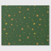 Abstraktes dunkles Grün mit goldenen Sternen Geschenkpapier (Flach)