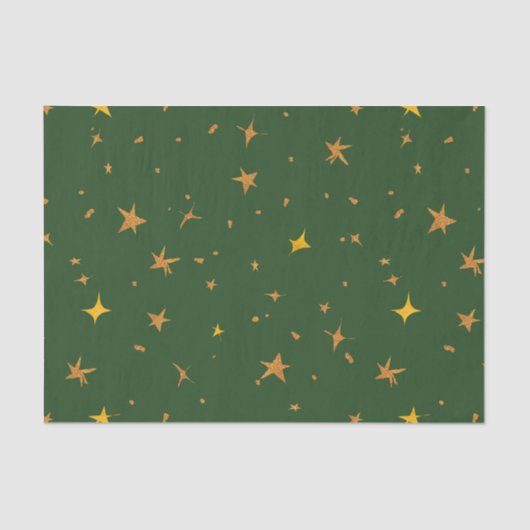 Abstraktes dunkles Grün mit goldenen Sternen Seidenpapier (Vorderseite)