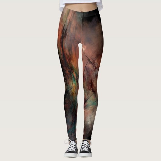 Abstraktes dunkles Schwarz-und Blau-Muster Leggings (Vorderseite)