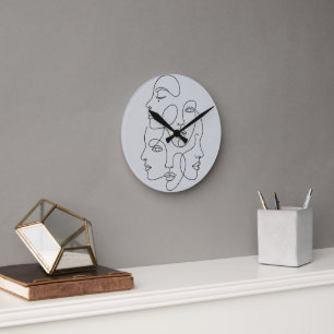 Abstraktes Einzeiliges Gesicht Minimalistische Kun Runde Wanduhr