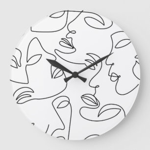 Abstraktes, einzeiliges Gesichtsmuster Große Wanduhr