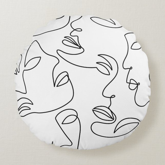 Abstraktes, einzeiliges Gesichtsmuster Rundes Kissen (Vorderseite)
