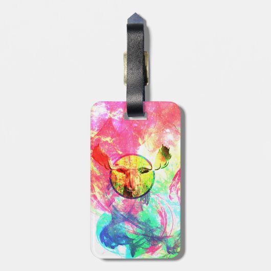 Abstraktes Elch Gepäckanhänger mit Ledergurt (Rückseite vertikal)