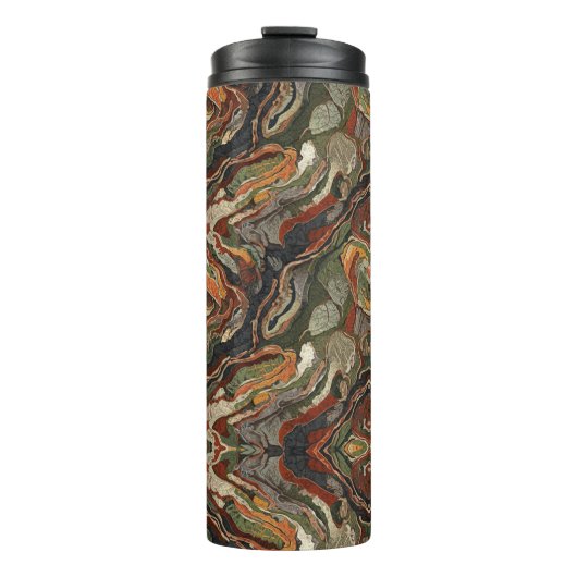 Abstraktes Erdtön-Swirbelmuster Thermosbecher (Vorderseite)