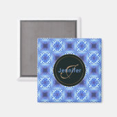 abstraktes ethnisch geometrisch blaues Muster. Magnet (Vorderseite/Rückseite)