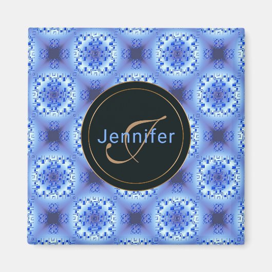 abstraktes ethnisch geometrisch blaues Muster. Magnet (Vorne)