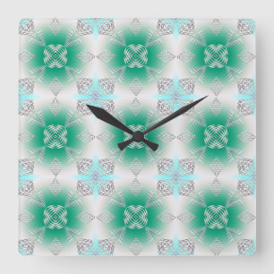 abstraktes ethnisches geometrisches aquamarines quadratische wanduhr