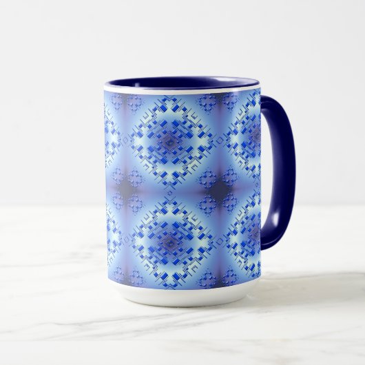 Abstraktes ethnisches geometrisches blaues Muster Tasse (VorderseiteRechts)