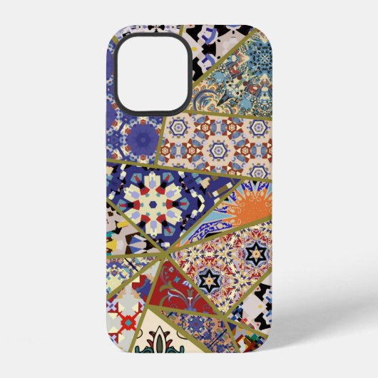 Abstraktes ethnisches spanisches Fliesen-Patchwork iPhone Hülle (Rückseite)