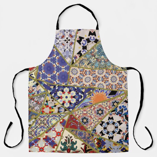 Abstraktes ethnisches spanisches Fliesen-Patchwork Schürze (Vorderseite)