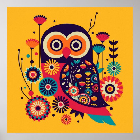 Abstraktes Eule-Design in lebendiger Farbe Poster (Vorne)