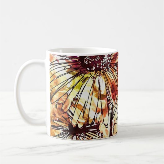 Abstraktes Farbauftrag-Sonnenblumenmuster Kaffeetasse (Links)