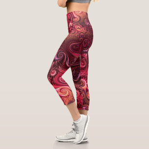 Abstraktes, farbenfroh Burgund-Carmine-Spiralmuste Capri Leggings