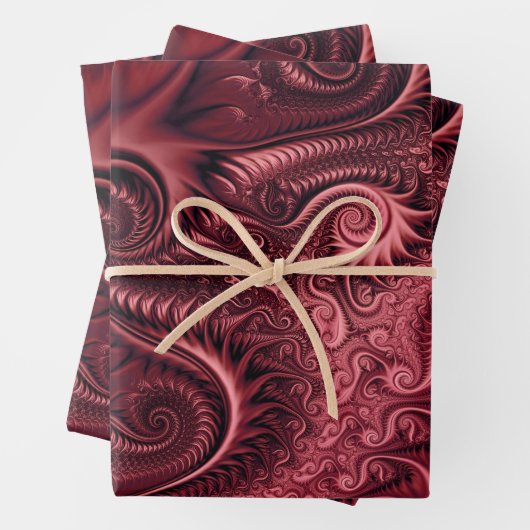Abstraktes, farbenfroh Burgund-Carmine-Spiralmuste Geschenkpapier Set (Beispiel)