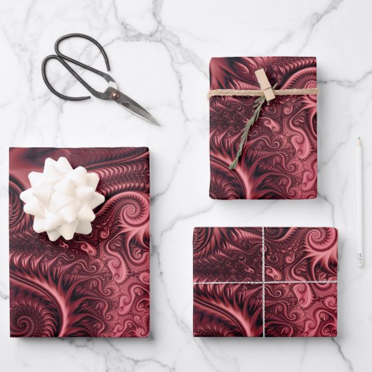 Abstraktes, farbenfroh Burgund-Carmine-Spiralmuste Geschenkpapier Set (Vorderseite)