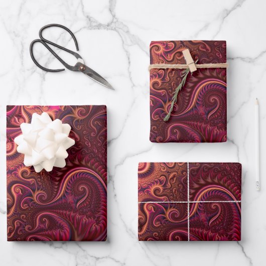 Abstraktes, farbenfroh Burgund-Carmine-Spiralmuste Geschenkpapier Set (Vorderseite)