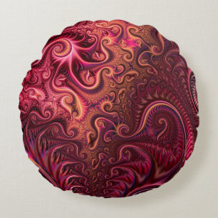 Abstraktes, farbenfroh Burgund-Carmine-Spiralmuste Rundes Kissen
