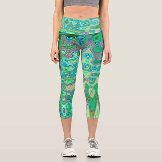 Abstraktes, farbenfroh grünes Mosaik Retro Capri Leggings (Vorderseite)