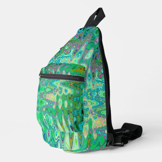 Abstraktes, farbenfroh grünes Mosaik Retro Crossbody Bag (Rechte Ecke)