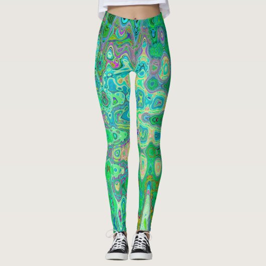 Abstraktes, farbenfroh grünes Mosaik Retro Leggings (Vorderseite)