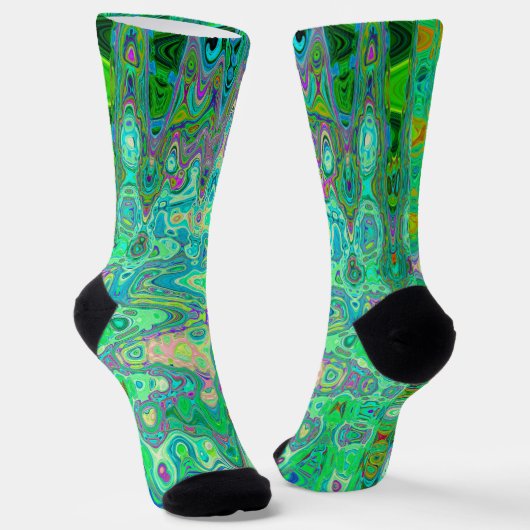 Abstraktes, farbenfroh grünes Mosaik Retro Socken (Gewinkelt)