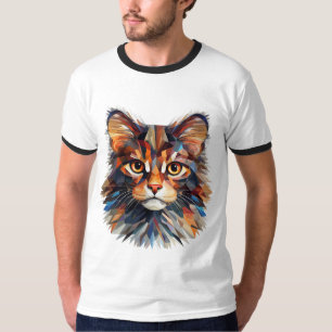 Abstraktes farbenfrohes Katzengesicht T-Shirt   Kü