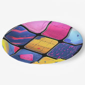 Abstraktes Farbenmuster Pappteller (Schrägansicht)