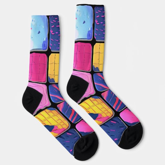 Abstraktes Farbenmuster Socken (Rechts)