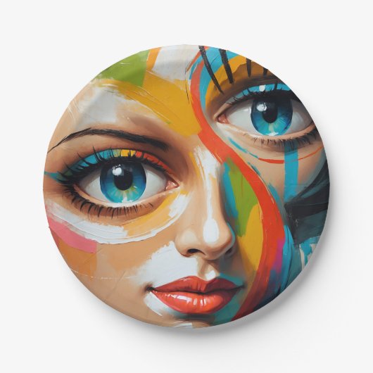 Abstraktes farbiges gestrichenes Gesicht Pappteller (Vorderseite)