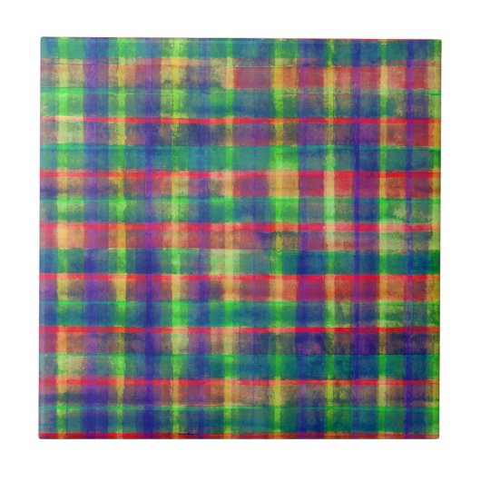 Abstraktes, farbiges, Kariertes Muster Fliese (Vorderseite)