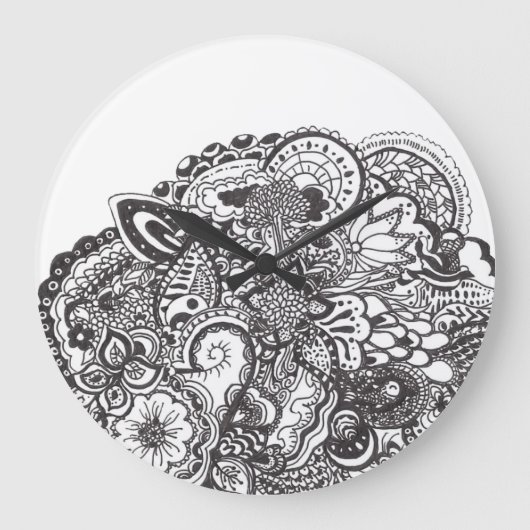 Abstraktes Federgekritzel Große Wanduhr (Vorderseite)