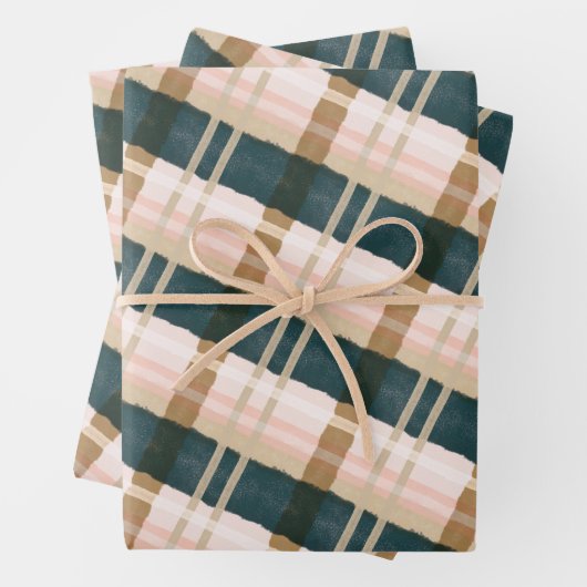 Abstraktes, festes Grün- und rosa Muster Geschenkpapier Set (Beispiel)