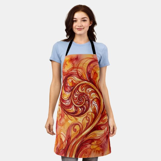 Abstraktes Feuerrotes Farn-Schürze Schürze (Getragen)