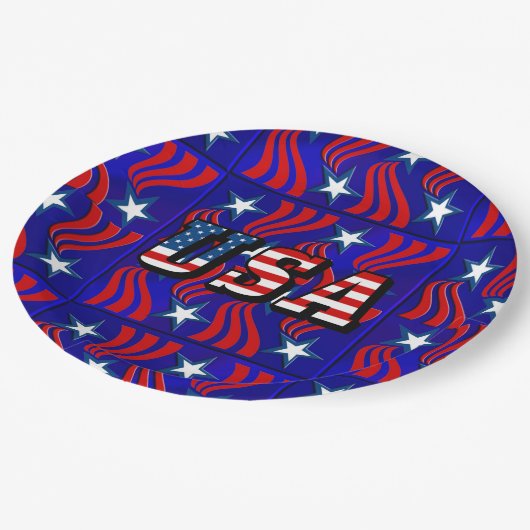 Abstraktes Flag-Muster mit den USA Text Paper Tell Pappteller (Schrägansicht)