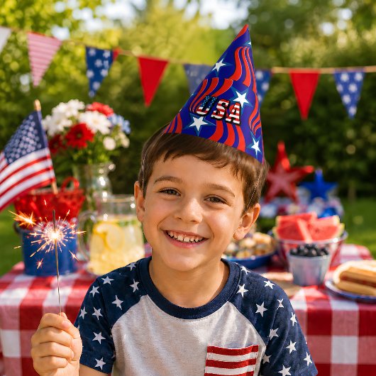 Abstraktes Flag-Muster mit USA Text Party Hat Partyhütchen