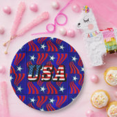 Abstraktes Flaggenmuster mit USA-Text-Papierteller Pappteller (Party)