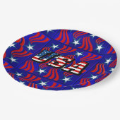 Abstraktes Flaggenmuster mit USA-Text-Papierteller Pappteller (Schrägansicht)