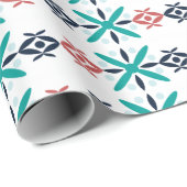 Abstraktes Floral Holiday Muster Blau Geschenkpapier (Rolleneckpunkt)