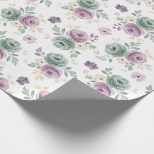 Abstraktes Florales Aquarell Teal Mauve Beige Geschenkpapier