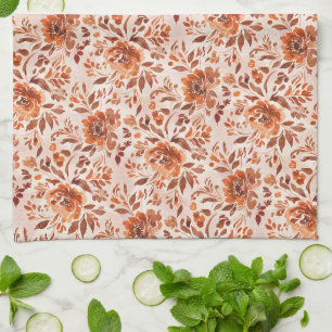 Abstraktes florales Aquarellmuster in Herbstfarben Geschirrtuch