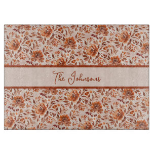 Abstraktes florales Aquarellmuster in Herbstfarben Schneidebrett