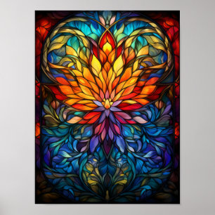 Abstraktes florales Herzfenster in Glas-Mandala-Ku Poster