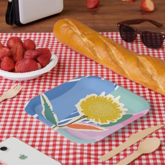 Abstraktes Florales Löwenzahn-Farbfeld Modern Pappteller (Picknick)