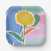 Abstraktes Florales Löwenzahn-Farbfeld Modern Pappteller (Vorderseite)