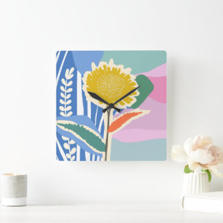 Abstraktes Florales Löwenzahn-Farbfeld Modern Quadratische Wanduhr