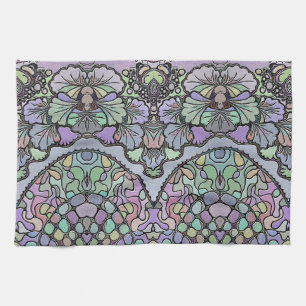 Abstraktes, florales Mosaikmuster mit violetten St Geschirrtuch