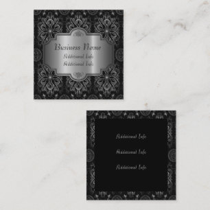 Abstraktes Florales Schwarz und Silber Quadratische Visitenkarte