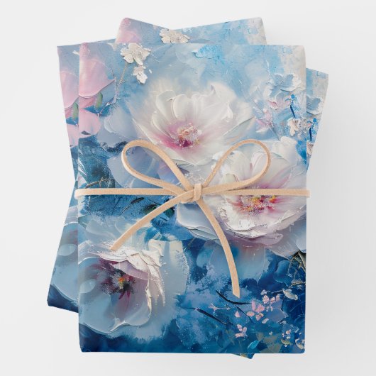 Abstraktes Florals Rosa Ölgemälde Dekoupage Geschenkpapier Set (Beispiel)