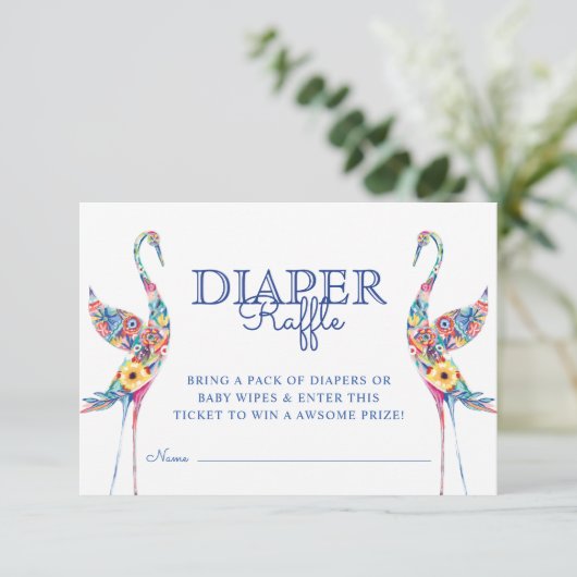 Abstraktes Florals Stork Birds Diaper Raffel Ticke Begleitkarte (Stehend Vorderseite)